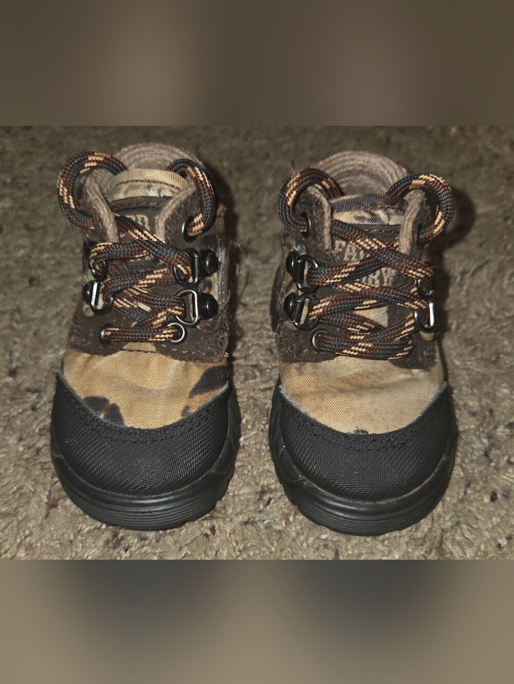 EUC Faded Glory Brown and Black Camo Baby Walker Boots Shoes Size 1